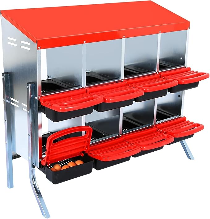 Nesting Boxes for Chickens - 8 Holes Metal Chicken Nesting Boxes for Laying Eggs,with Lockable Lid & for Egg Collection & Protection - Protect Eggs & Easy to Clean