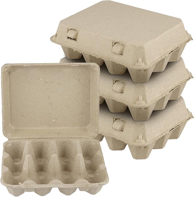 50 Pack Natural Pulp Egg Cartons, Classical 3x4 Style Holds Up to 12 Count Chicken Eggs, Dozen Egg Crates for Family Farm and Market Storage