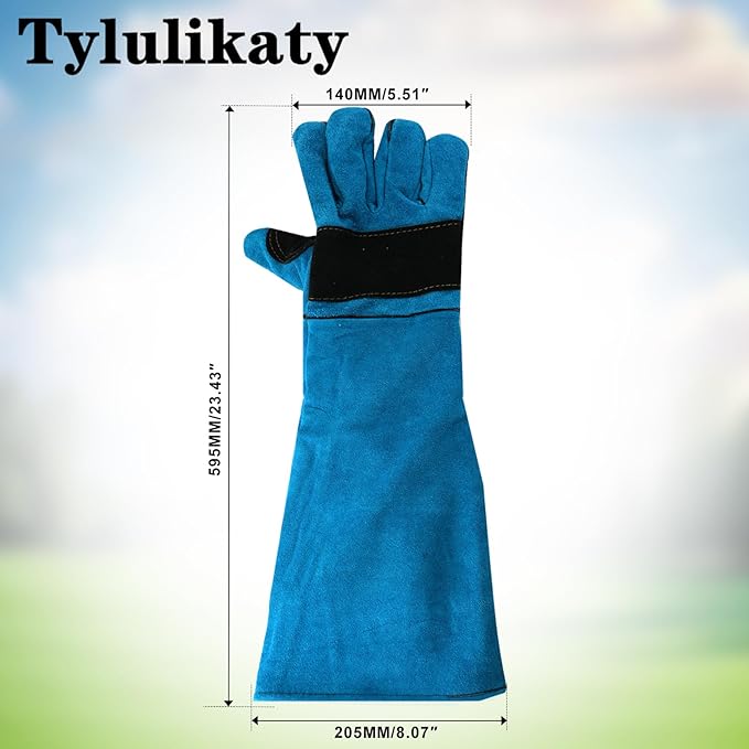 23.43inch Animal Handling Gloves, Animal Control Gloves Bite Resistant Snake Proof Cowhide Reinforced Leather Protection Dog Training Glove for Cats Scratch Reptiles Birds Falcon Grabbing