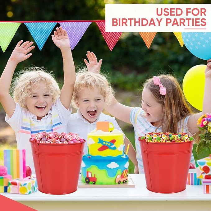 OBTANIM 7 Pack Red Metal Buckets with Handle Galvanized Ice Pails for Plants, Succulents, Party Favors Organizing, Rustic Home Decor or Classrooms Pencil Storage (7.1 x 5.2 inch)