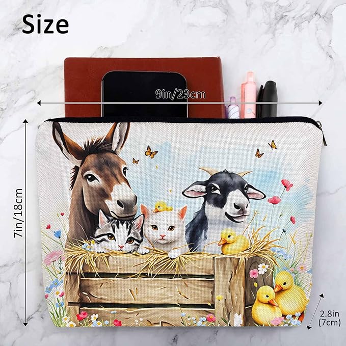 Makeup Bag Farm Animals Makeup Bags For Purse Pouch, Rustic Horse Pig Sheep Goat Calf Rabbit Travel Toiletry Bag Cosmetic Bag Makeup Bags Flax Makeup Organizer Bag Pencil Pouch For Man Woman