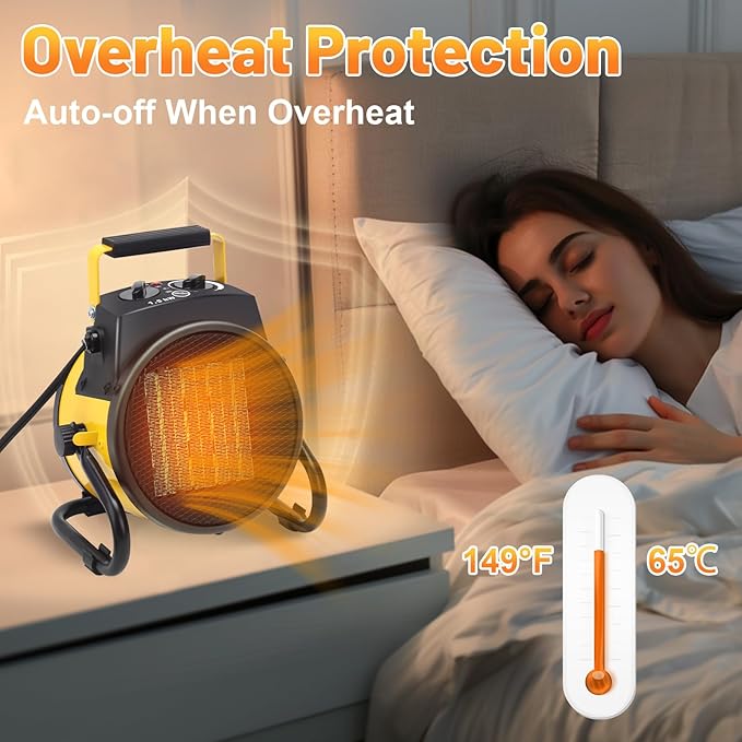 Outdoor Heaters for Patio, 1500W Electric Garage Heater with Overheat Protection, 3S Fast Heating, 3 Modes, Portable Space Heater for Patio, Garage, Greenhouse, Indoor, Orange