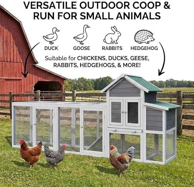 122" Large Wooden Chicken Coop with Run - Outdoor Hen House for 4-6 Chickens, Poultry Habitat Supplies with Chicken Nesting Box, Covered Chicken Enclosure & Big Chicken Coop Kits