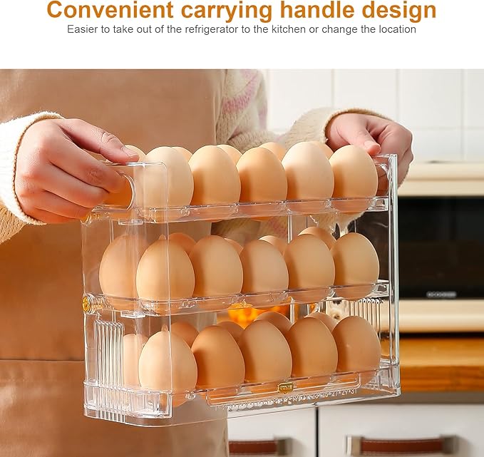 Beveetio Flippable Egg Holder For Refrigerator, Clear Acrylic Egg Storage Container For Refrigerator Side Door, Large Capacity Organizer-30 Count Capacity
