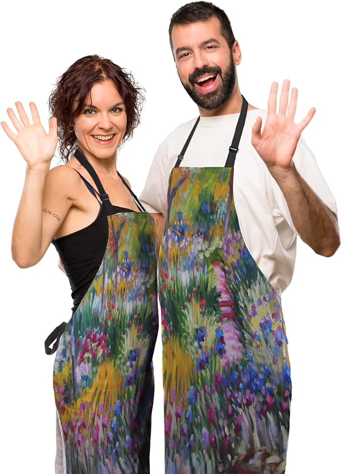 Cook Apron for Men Monet the Iris Garden Vintage Aprons for Women for Kitchen Cooking Restaurant BBQ Painting Crafting Gardening 27” (W) x 31” (H), Waterproof Aprons