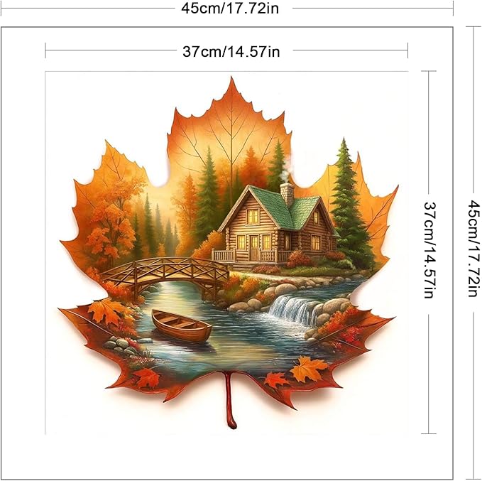 Maple Leaf Cabin Stamped Cross Stitch Kits for Adults Beginners - 45x45cm 11CT Pre-Printed Embroidery Needlepoint Starter Kit, DIY Craft Perfect for Fall Home Wall Decor, Thanksgiving Gift,