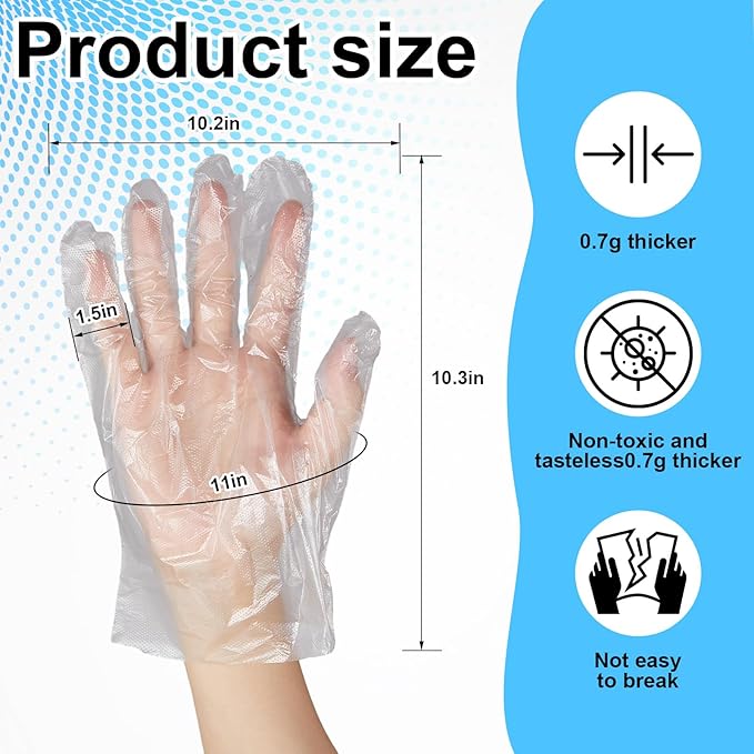 Mifoci 10000 Pcs Plastic Disposable Gloves, Clear, One Size Fits Most, Suitable for Food Handling, Cooking, Cleaning, and More