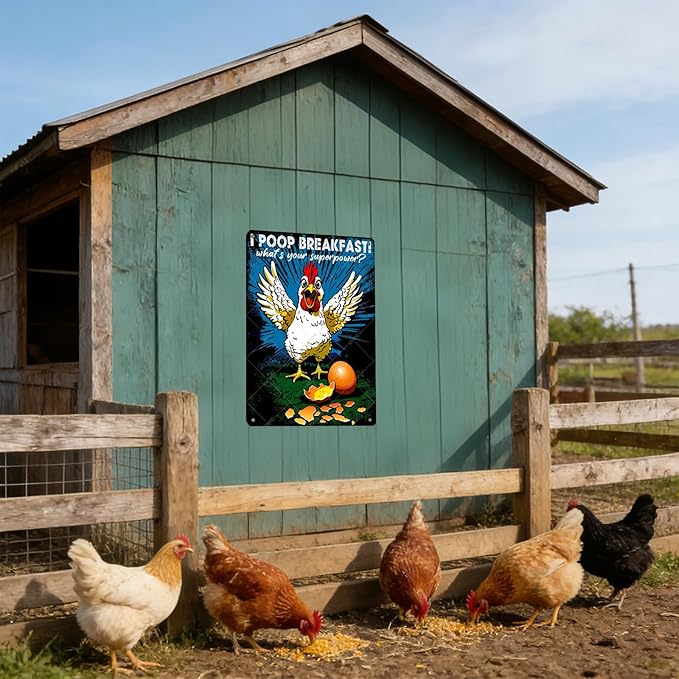 Funny Chicken Decorations for Kitchen Chicken Tin Sign I Poop Breakfast Whats Your Superpower Wall Decor 12x8 Inch