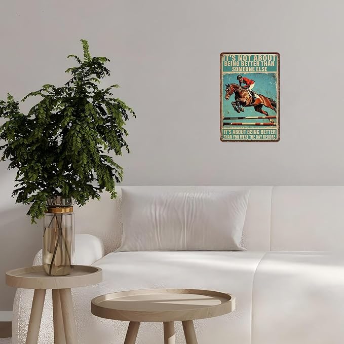 Vintage Tin Sign Horse Riding This is My Happy Place Tin Sign for Home Countryside Farm Farmhouse Backyard Patio Outdoor Wall Decoration 12 * 8inch