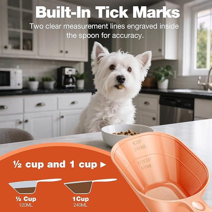 Pet Food Scoop 2 Pack, Dog Cup Capacity Cat Food Scooper With Measuring Lines For Dog, Puppy and Cat Coffee Bean, Flour Scoop Orange