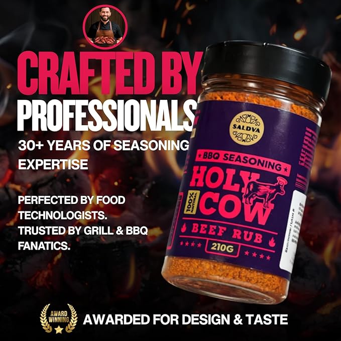 Holy Cow BBQ Beef Rub - 100% Natural Seasoning - Packs Amazing Flavour Into Any Cut Of Beef For Wonderful BBQ And Grill Dishes - Perfectly Balanced Blend Of Spices - Large Jar (210g)