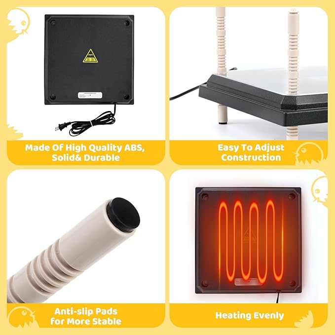 Brooder Heating Plate for Chicks Adjustable: with Bonus 10x10 Warmer with Easy- Cleaning Plate 15W Poultry Coop Heater for 12 Baby Chick