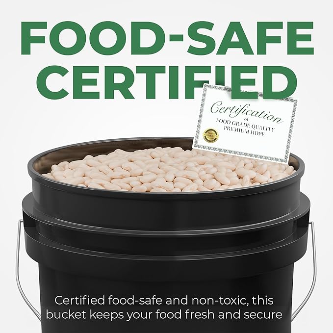 EconoHome 5-Gallon Black Bucket Pail Container with Lid | Metal Handles with Plastic Grip for Easy Carrying | Easy Stack and Store | Heavy-Duty Extra Durable | Food Grade | BPA Free - 1 Pack