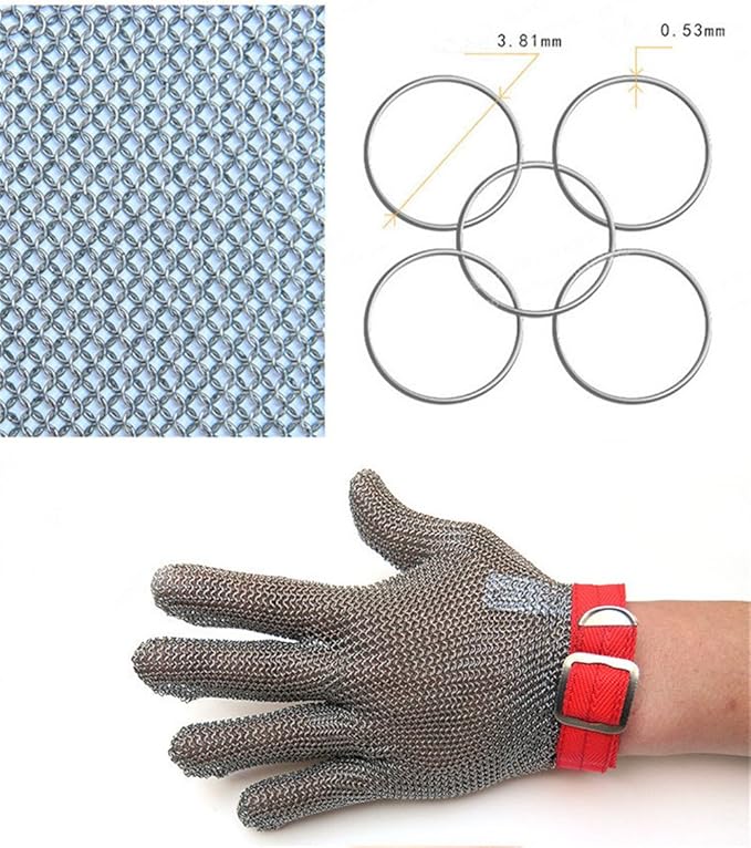 Inf-way 304L Brushed Stainless Steel Mesh Cut Resistant Chain Mail Gloves Kitchen Butcher Working Safety Glove 1pcs