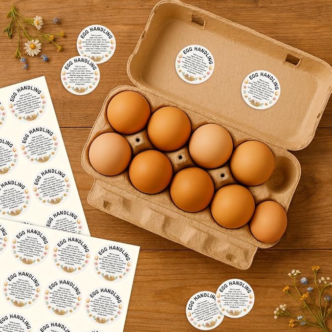 320 Pcs Farm Fresh Eggs Carton Labels, 2 Inch Round Eggs Handling Stickers Self-Adhesive Egg Packaging Stickers for Chicken Egg Box Container Farm Supplies