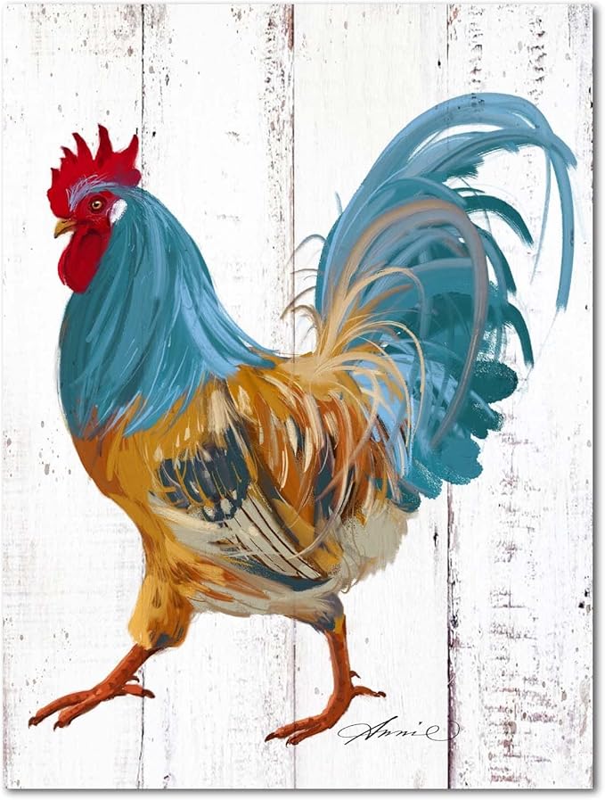 Rooster Kitchen Canvas Wall Art: Rustic Farmhouse Painting Poster - Chicken Artwork Decoration for Home Living Room Bedroom, Framed Picture Prints Decor Ready to Hang (10"x 15")