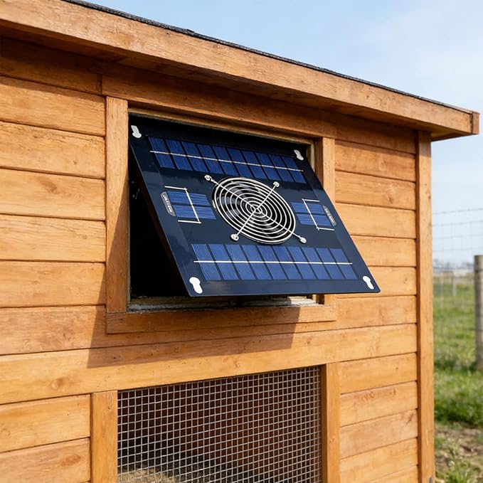 Solar Greenhouse Fan, Solar Powered Vent Exhaust and Intake Chicken Coop Fan, Ventilation Solar Shed Fan for Greenhouses, Chicken Coops, Shed, Dog House