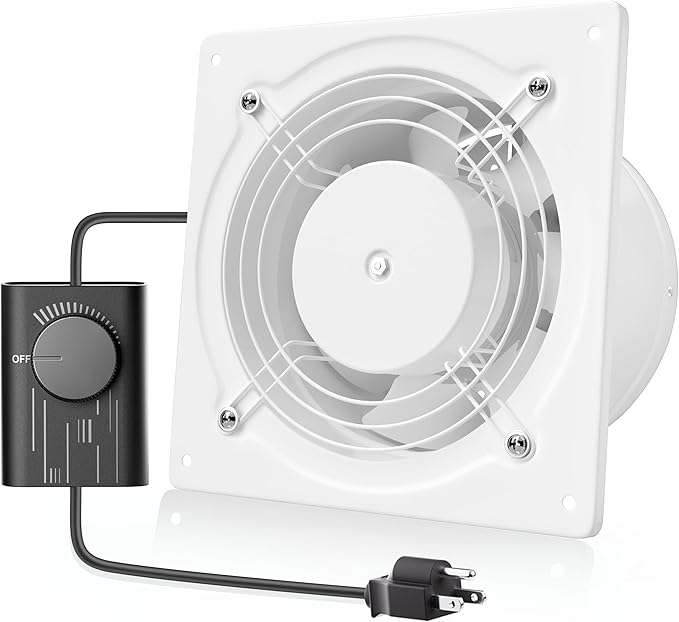 HG Power 6 Inch Exhaust Fan with Speed Controller, 308CFM Wall Exhaust Fanfor Kitchen, Bathroom, Metal Extractor Fan for Pet Room, Smoking Room, Attic, Garage, Window Ventilation