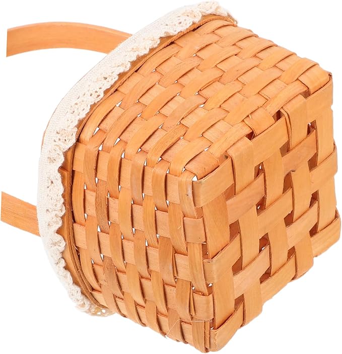 HEALLILY Handwoven Wooden Flower Basket for Eggs and Candy Natural Wood Spring Picnic Organizer Small Decorative Woven Storage for Home and Table Unique Idea for Housewarming