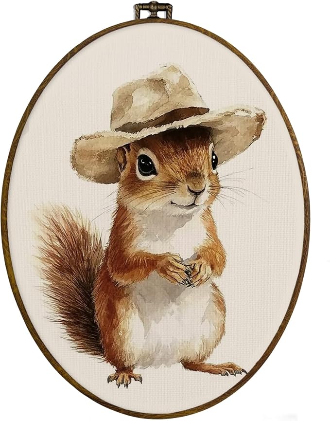 dvhdajed Vintage Squirrel Oval Wall Art Decor,Cottagecore Funny Squirrel Framed Canvas Art,Neutral Nursery Squirrels Oval Wall Hanging Decor for Living Room Bedroom, 8.7x11.3 In