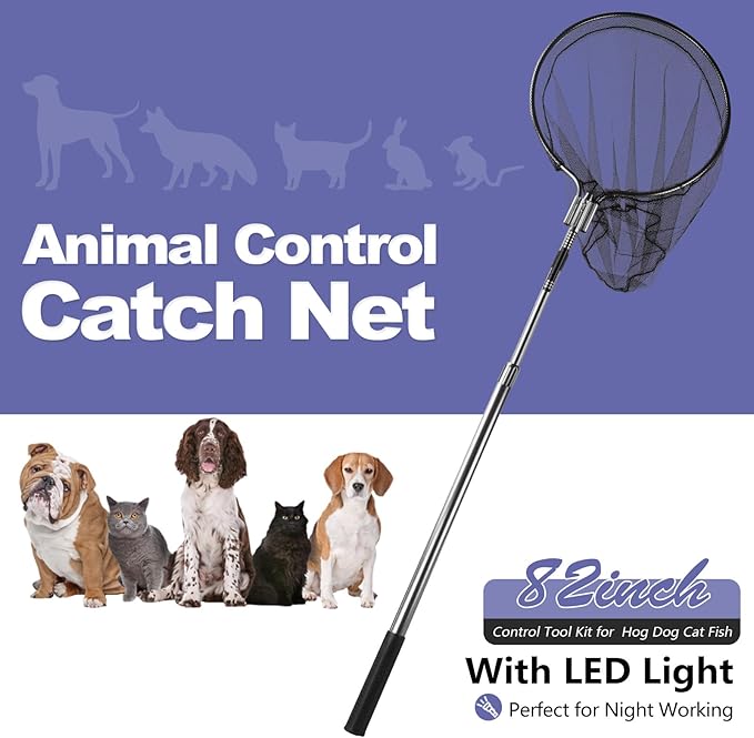 Animal Catcher Net, Dog Catching Net, Animal Catch Pole Tools for Poultry, Chicken, Feral Cat, Duck, Goose, Bird, Skunk, Bat, Fox, Raccoon, Guinea Fowl, Pigeon,Tuna and Small Animals