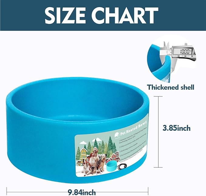 Heated Water Bowl for Dog & Cat, Outdoor Heated Dog Bowl Provides Drinkable Water & Food in Winter, Heated Pet Bowl for Outside, Smart Thermal-Dish for Rabbit, Chicken, Duck, Squirrel (98 OZ)