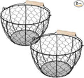 2 Pcs Egg Basket With Handle,Wire Egg Basket for Gathering Fresh Eggs, Round Egg Collecting Basket for Farm,Vintage Style Chicken and Duck Eggs Basket Egg Countertop Storage Container Holder ﻿