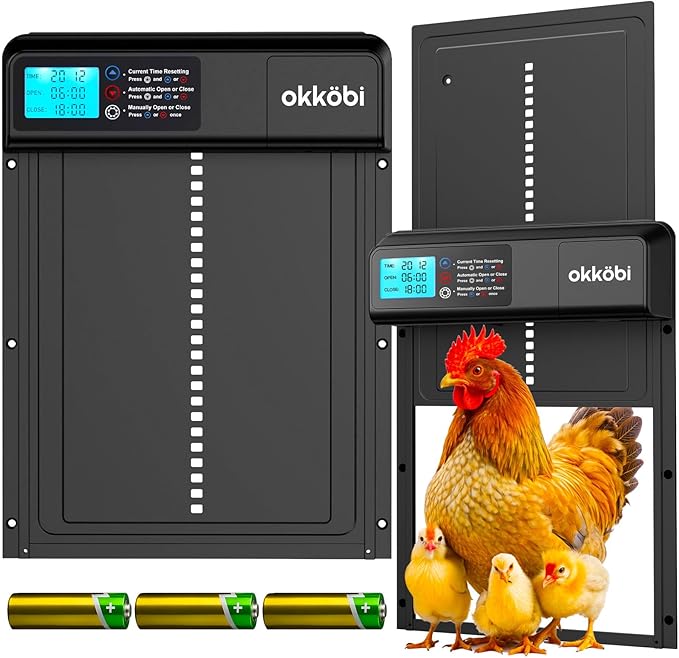 Automatic Chicken Coop Door – Coop Door Lite – Battery Powered (3X AA Included) – Timer & Manual Modes – LCD Display – Anti-Pinch Safety – 11" x 9.4" Opening