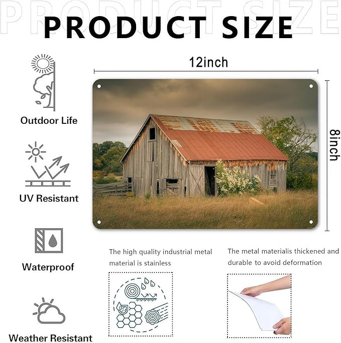 Rustic Barn Farmhouse Landscape Vintage Country Metal Sign Print Aesthetic for Garden Yard Bar Porch Home Bedroom Kitchen Wall Decor Decor Gift 8 x 12 inch