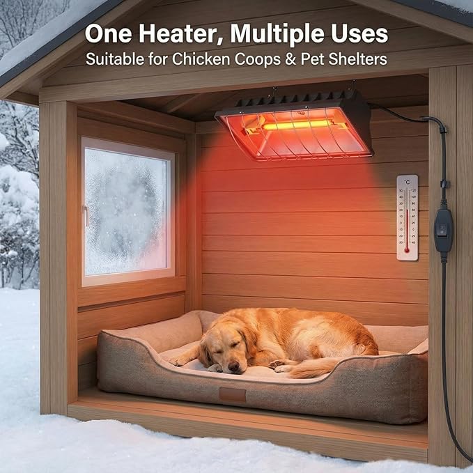 250W Chicken Coop Heater for Chicks Ducks Dog Kennel, Cat Bed, Reptiles, 2 Heating Mode Heat Lamp Warmer for Chicken Coop in Winter, Inside and Outdoor Pet Total 2 Heating Tube as Backup Lamp