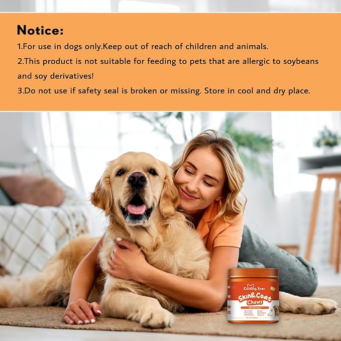 Dog Skin and Coat Supplement, Omega 3 Fish Oil with EPA & DHA, Supports Healthy Skin, Shiny Coat & Reduces Excessive Shedding for All Ages & Breeds Tasty Chicken Flavor