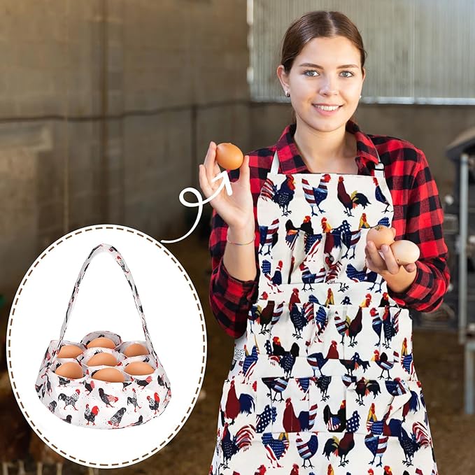 2 Pcs Egg Collecting Apron Chicken Gathering Basket with 7 Pouches Fresh Egg Holding Apron with 11 Pockets EW03