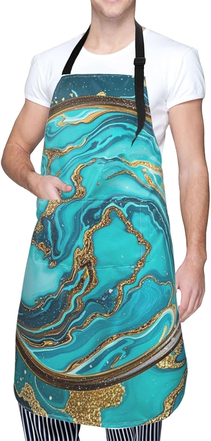 Waterproof Apron Adjustable Bib for Women Men Vintage Nautical White Ship Cooking Aprons Chef Bibs with 2 Pocket