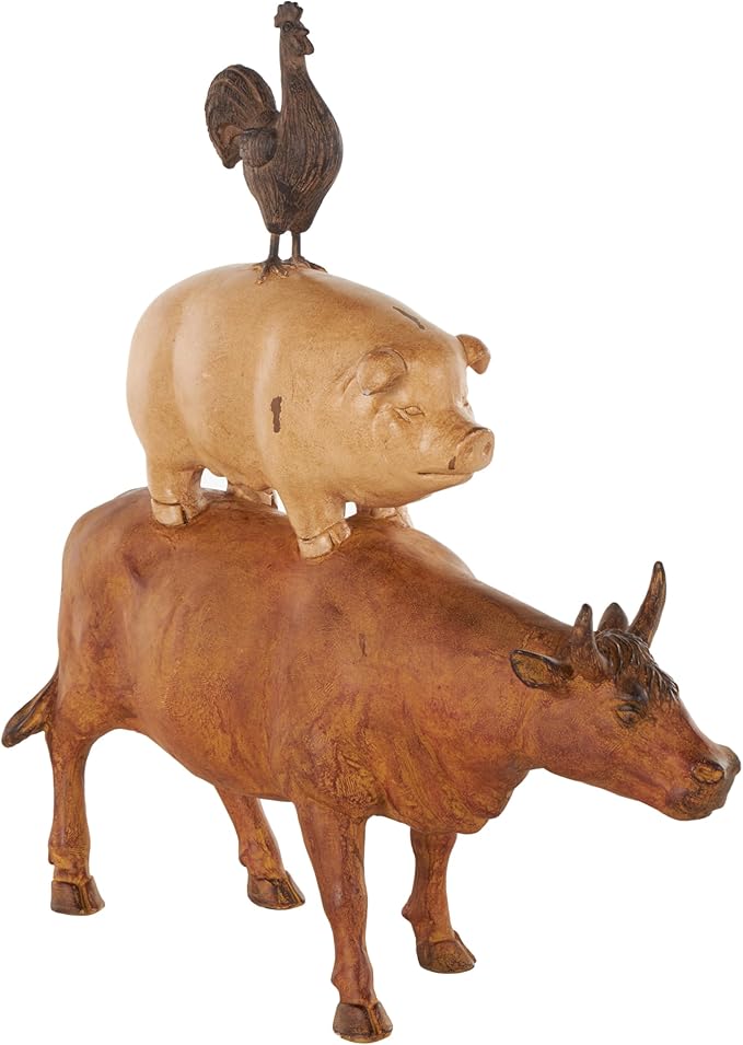 Deco 79 Resin Farm Animals Stacked Sculpture, 15" x 5" x 17", Copper