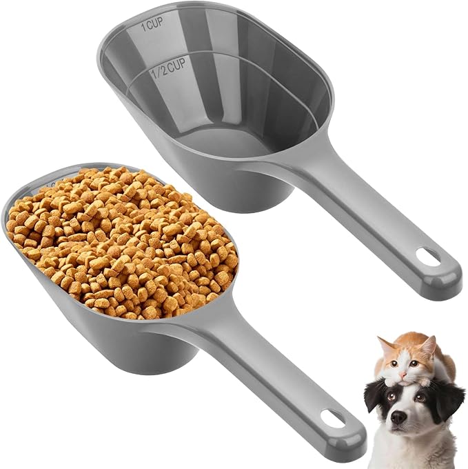 2 PACK Dog Food Scoop,1 Cup Capacity Pet Food Scoop With Measuring Lines For Dog, Puppy and Cat (Grey)