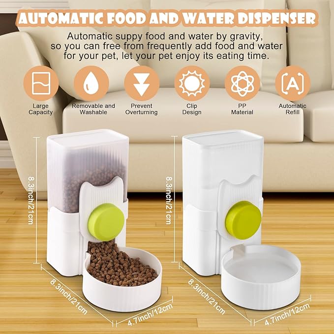 Automatic Replenish Pet Waterer, 1L Capacity Auto Siphon Gravity Cage Hanging Water Dispenser Set for Dog and Cat Small Animals, Removable Pet Water Bottle Water Container (Waterer, Green)