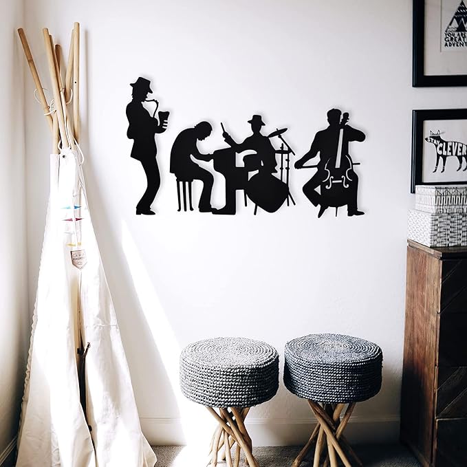 J-Fly Bathroom Decorations for Living Room Western Decor Music Metal Valentine Wall Art Jazz Music Theme Saxophone Wall Hanging Bedroom Office
