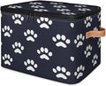 Storage Cubes with Lid Fabric Storage Bins Boxes PU Leather Handles, Dog Paw Print Closet Organizer Container Foldable Washable Shelf Cloth Basket, Dog Paw Print