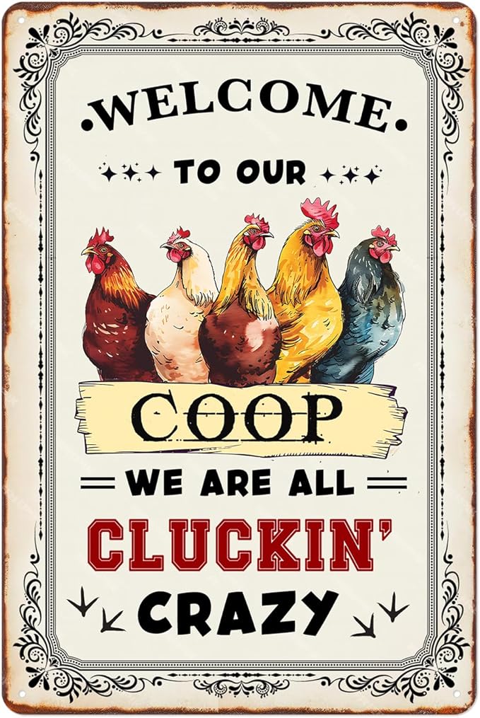 Welcome to Our chicken Coop Funny Chicken Sign for Vintage Farmhouse Decor-Chicken Coop Signs for Chicken Lover Gifts and Farm Kitchen Outdoor Garden Yard Decor,8x12inch