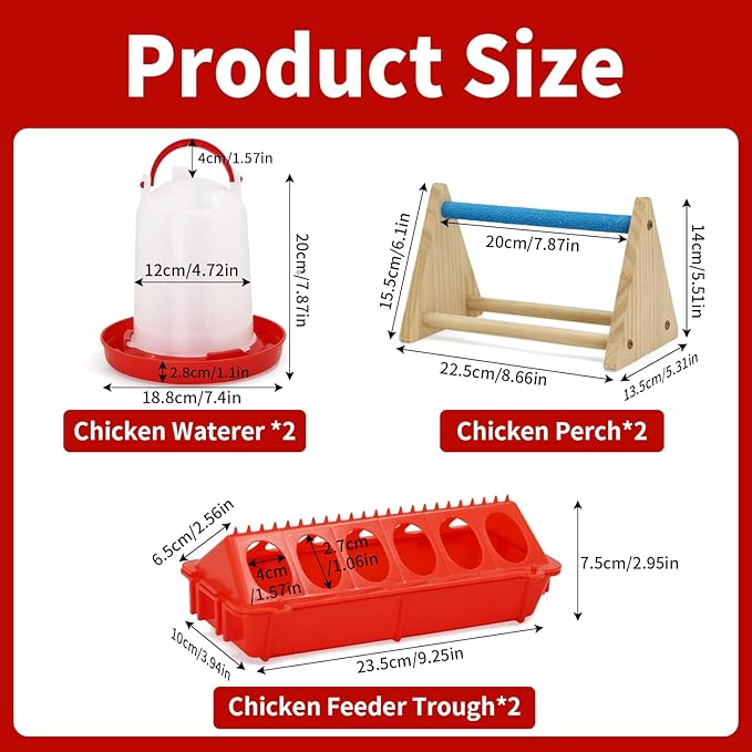 6 in 1 Chick Feeder and Waterer Kit with Wooden Perch,Baby Poultry Starter Set Includes 1.5L Chick Waterer Chicks Feeder Chick Perch for Small Poultry Chicks Ducks Quail Pigeons Birds