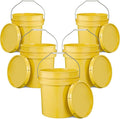 EconoHome 5-Gallon Yellow Bucket Pail Container with Lid | Metal Handles with Plastic Grip for Easy Carrying | Easy Stack and Store | Heavy-Duty Extra Durable | Food Grade | BPA Free - 5 Pack