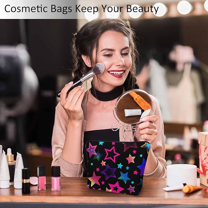 Stars Makeup Bag For Women, Adorable Cosmetic Bag Makeup Bags, Abstract Rainbow Gradient Stars Zipper Bag Travel Bags Toiletry Organizers Pouch Bags Washing Bags For Gym Bathroom