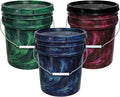 5-Gallon Bucket with Airtight Lid – Made in USA, Food Grade BPA Free Plastic, Heavy Duty Multi-Use, Metal Handle with Grip, Stackable Storage – Mystery Swirl, 3 Pack