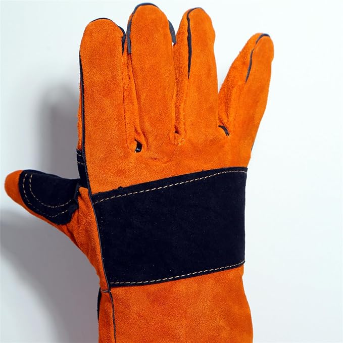 Bite Proof Glove Welding Gloves (1 Pair) 17.5 inches Leather Reinforced for Gardening Work Animal Handling Dog Cat Scratch (Brown)