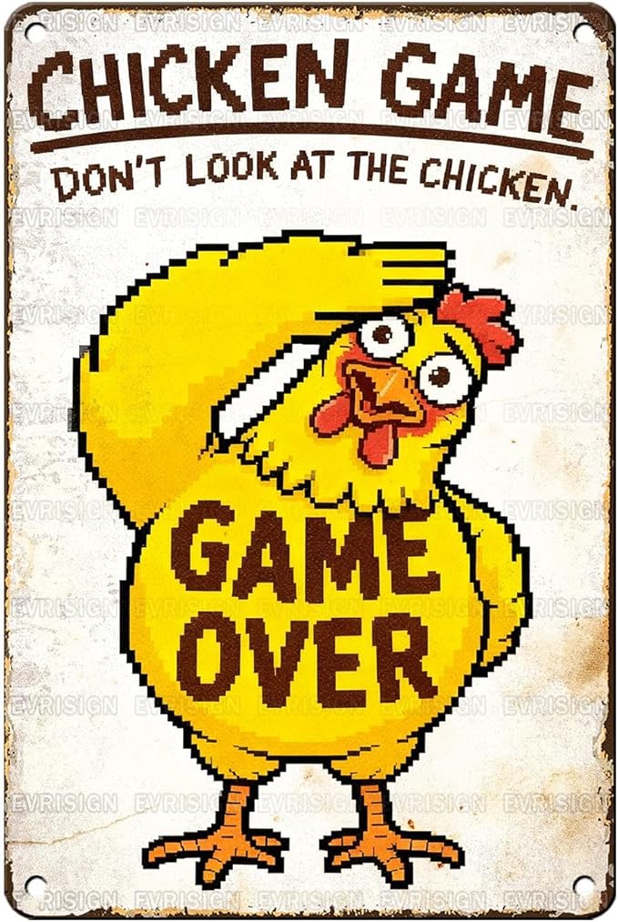 Vintage Chicken Tin Sign Don't Look At The Chicken Retro Metal Poster Wall Decor Funny Nostalgic Rustic Metal Sign For Home Poultry House Coop Farmhouse Farm Garage Cafe Kitchen 12 * 8In