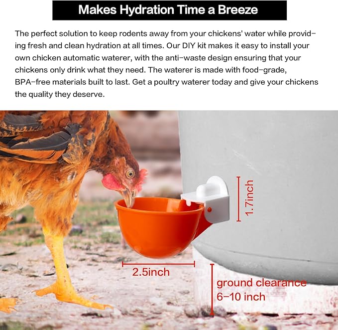 6-Pack Automatic Chicken Waterer Cups - No Waste Poultry Watering Solution for Chicken, Duck, Goose, Turkey with Easy Mounting System