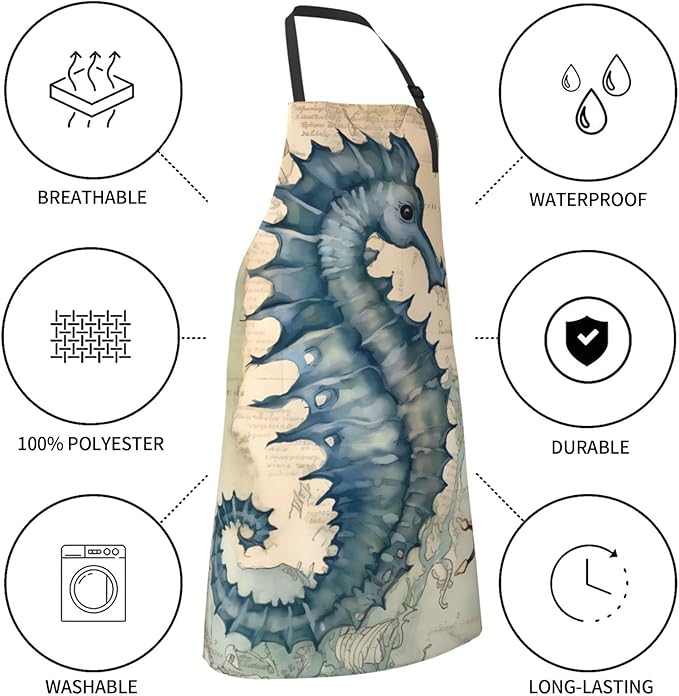 Shark Jumping Home Aprons 2 Pockets 33"×28" for Men Women, Ocean Sea Waterproof Kitchen Cooking Bib
