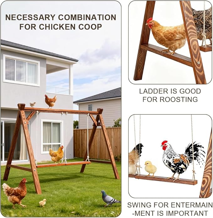 Chicken Roosting Bars for Hens with 2 Swings, 50IN Chickens Perch for Pet's Healthy and Play, Chicken Coop Accessories for 7-9 Chickens, Easy to Install and Clean (Walnut 2)