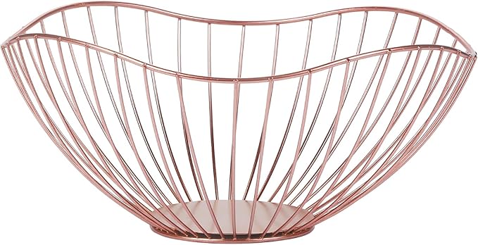 IBWell High Style Curved-Edge Modern Creative Stylish Single Tier Dish,Metal Iron Wire Fruit Vegetables Bread Decorative Stand Serving Bowls Basket Holder (Pink)