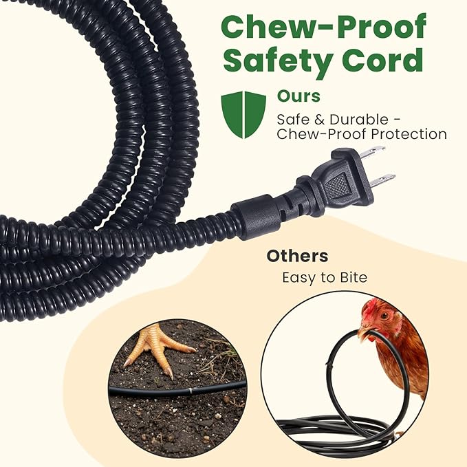 HIRALIY Chicken Heated Waterer, 12 Inch, Anti-Scald PE Surface and Thickened Power Cord, Suitable for Chickens, Ducks, Geese and Pigeons Outdoor Winter Drinking Water